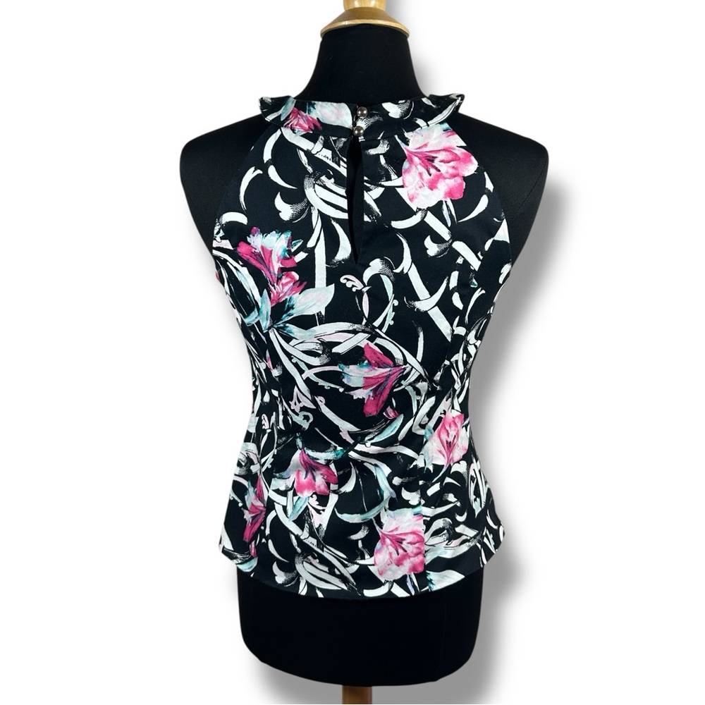 Women’s Black Halter Floral Print Top - Pink Accent - Picture 6 of 11